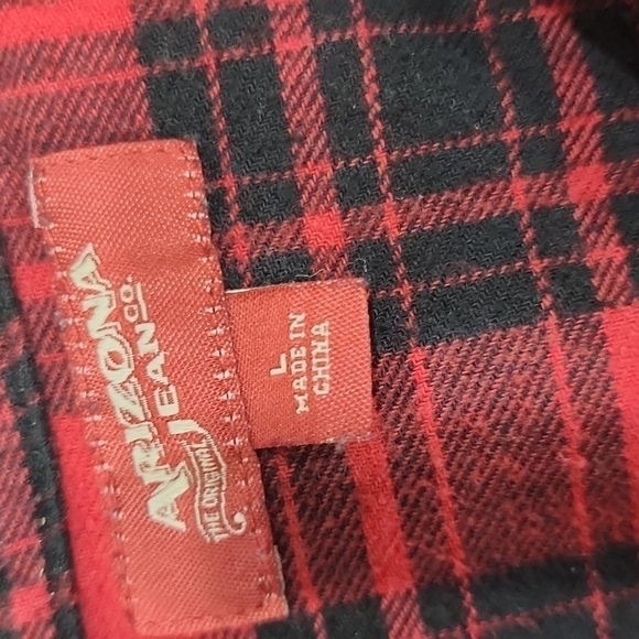 Arizona Jeans Mens red & black plaid Flannel Shirt. Large - Picture 6 of 8
